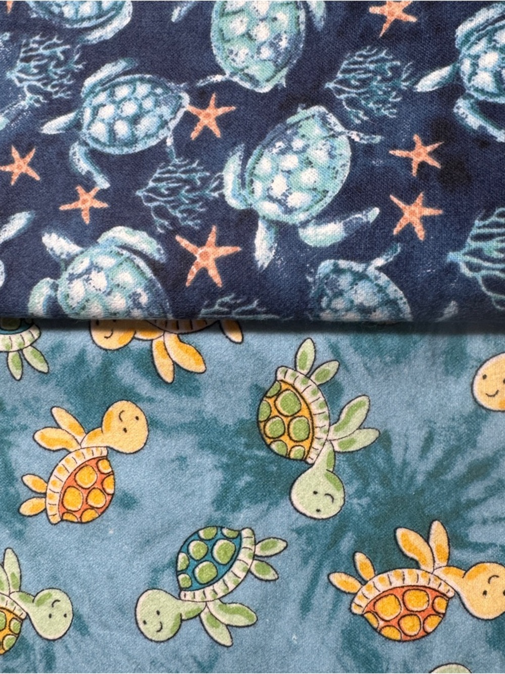 2 7/8 yards Flannel Bundle Sea Turtle Print Plush Fabric - Blue & Teal #555